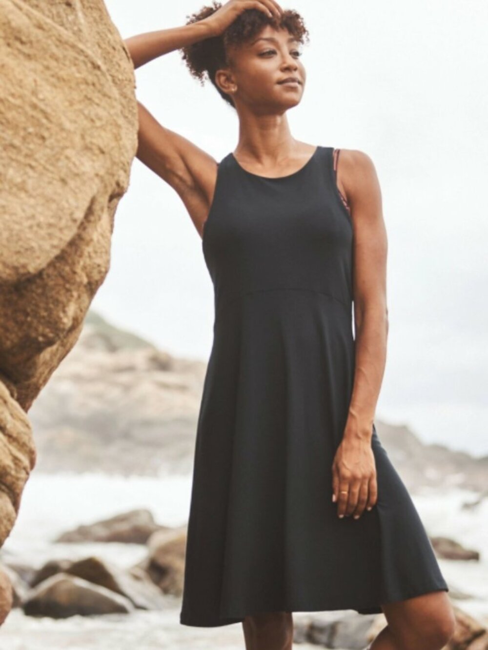 Athleta Santorini Thera Dress Black Sleeveless Midi Dress Size L